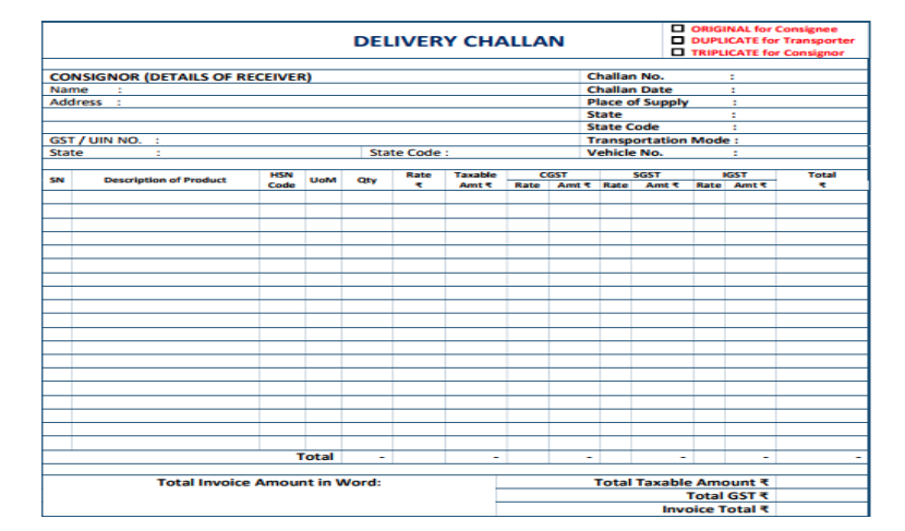 Delivery Challan Format Pdf